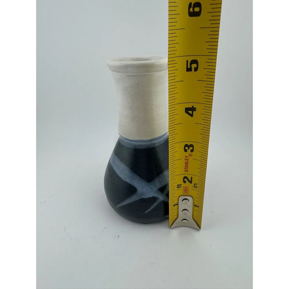 Handmade Pottery Vase‎ Navy Beige Signed Sondahl Small Bud Vase Table Decor